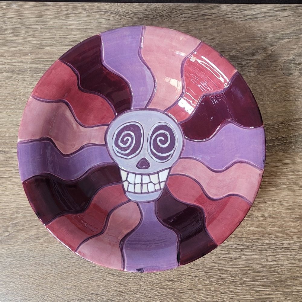 Skellramics Colorful Skull Art Fruit Bowl Rare One Of A Kind